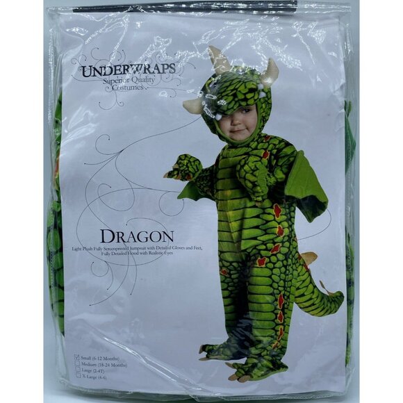 Underwraps Dragon Infant Halloween Costume Size 6-12 Months Plush Jumpsuit Hood - Picture 2 of 10